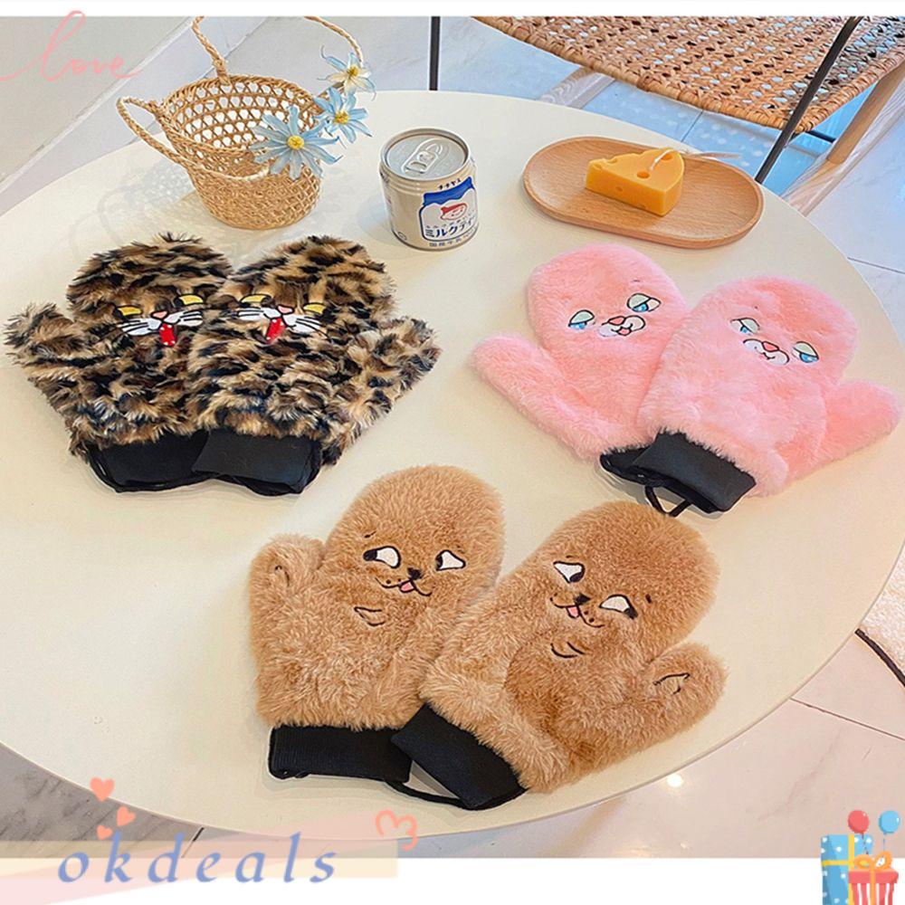 OKDEALS Găng Tay Lông Nhung Hoạ Tiết Hoạt Hình Cho Nữ