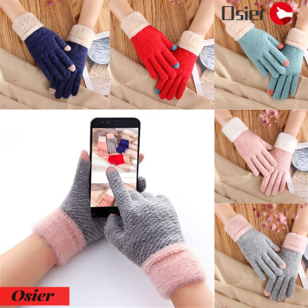 OSIER1 Găng Tay Len Hở Ngón Giữ Ấm Họa Tiết Hoạt Hình Dễ Thương