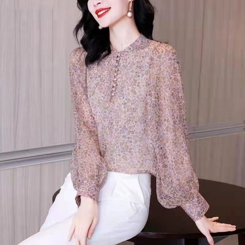 Áo Sơ Mi Chiffon Tay Dài Dáng Rộng In Họa Tiết Hoa Phong Cách Phương Tây Thời Trang Mùa Hè