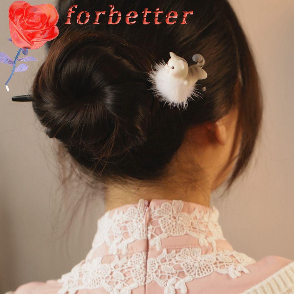 FORBETTER Trâm Cài Tóc Bằng Gỗ Họa Tiết Hoạt Hình Phong Cách Trung Hoa Dễ Thương Cho Nữ