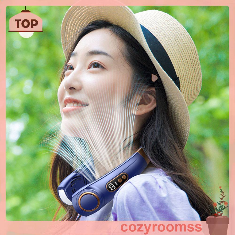 Quạt Điện Làm Mát Đeo Cổ 5 Tốc Độ Rảnh Tay Có Thể Sạc Lại Bằng Cổng USB