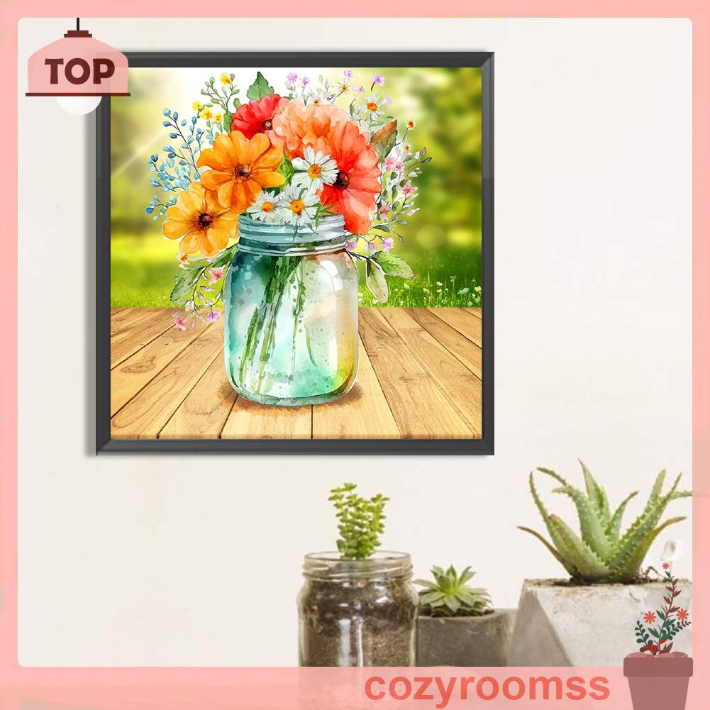 Tranh Đính Đá Kim Cương Toàn Bộ 5D DIY Hình Vẽ Chậu Hoa Trang Trí Nhà Cửa