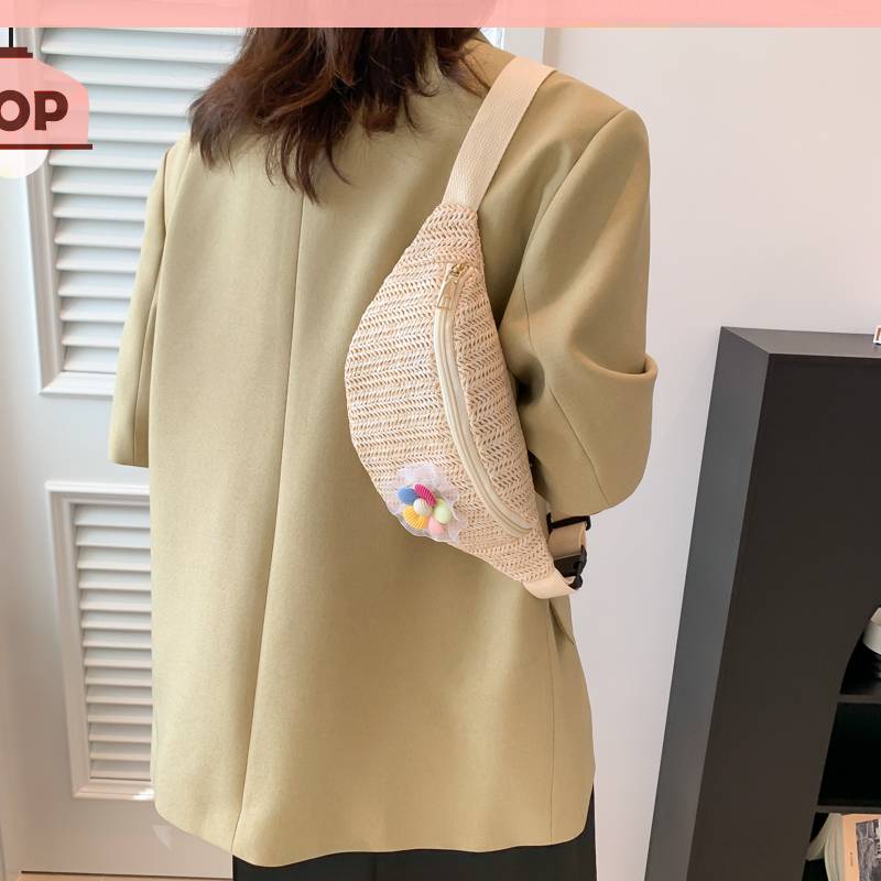 Túi Cói Đeo Chéo Đính Hoa Thời Trang Đi Biển Mùa Hè Cho Nữ