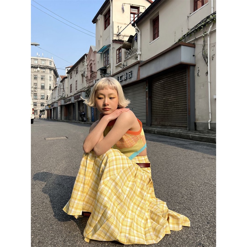 Set Áo Thun Ngắn Tay + Chân Váy Kẻ Sọc Thời Trang Nữ