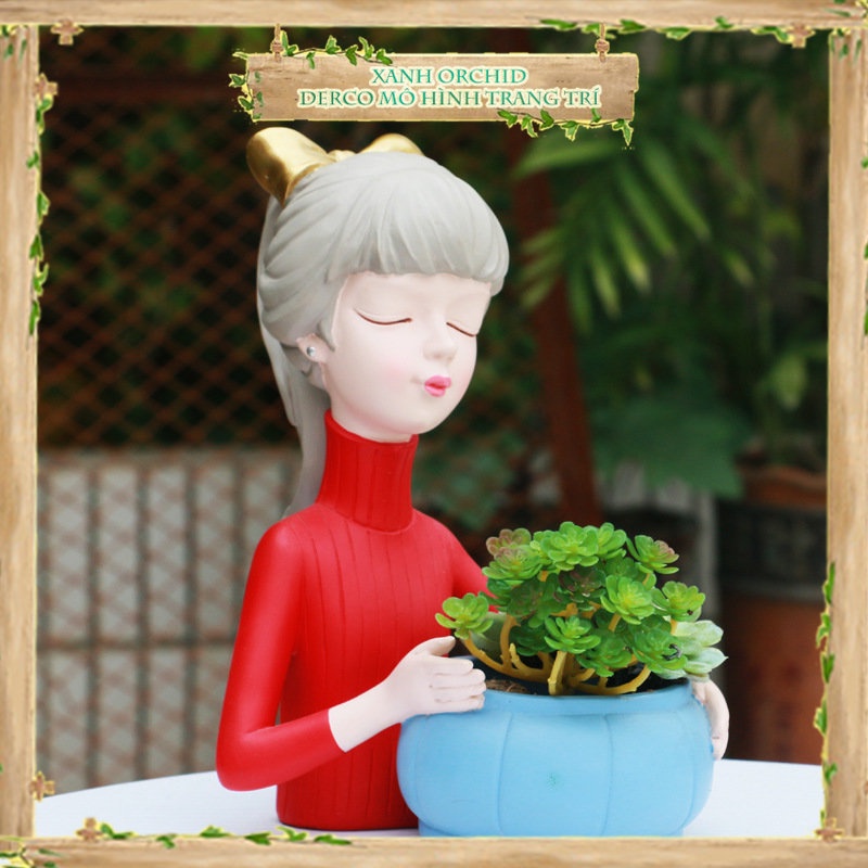 ​​​​Mô Hình Tiểu Cảnh "Chậu Hoa Cô Gái Dễ Thương" Trang Trí Sen Đá, Sân Vườn/ Chậu Cây, DYI, Terrarium