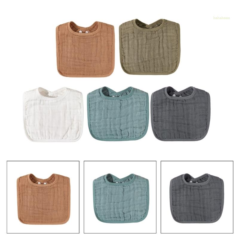 Haha Bộ 5 Yếm Ăn Cotton Thoáng Khí Màu Trơn Cho Bé