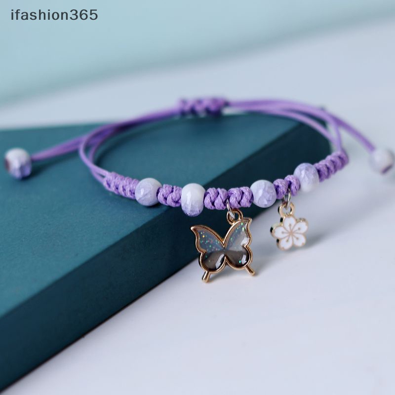 Vòng Tay Dây Bện Mặt Hình Bướm Màu Tím / Hồng Tùy Chỉnh Thời Trang ifashion365 Cho Nam Và Nữ