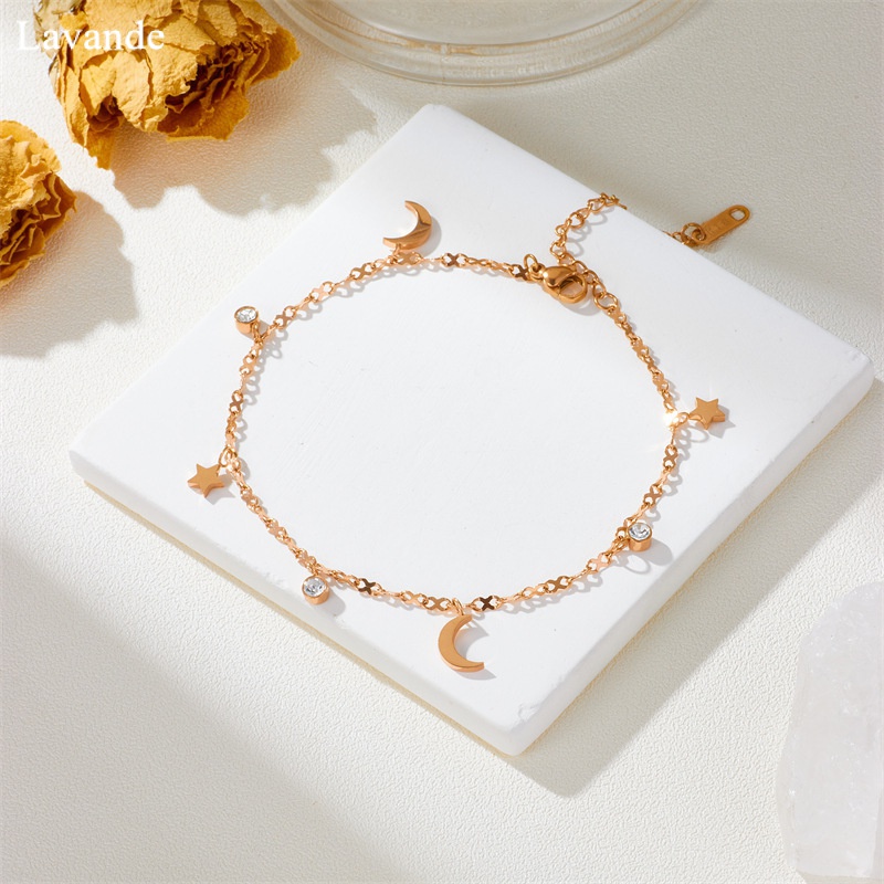 Lắc Chân Bằng Thép Titan Mạ Vàng Hồng 18K Đính Kim Cương Giả Cho Cặp Đôi J01L041