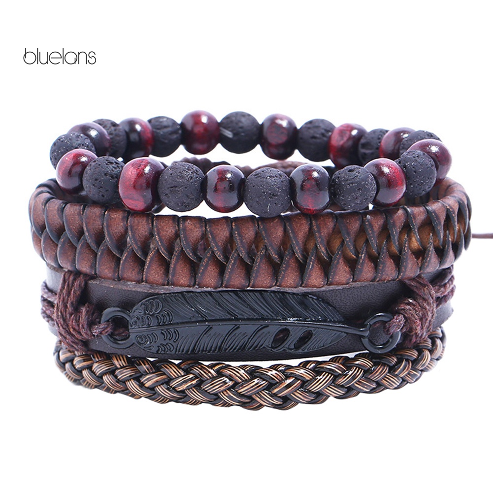 Set 4 Vòng Tay Giả Da Nhiều Lớp Thời Trang Cho Nam