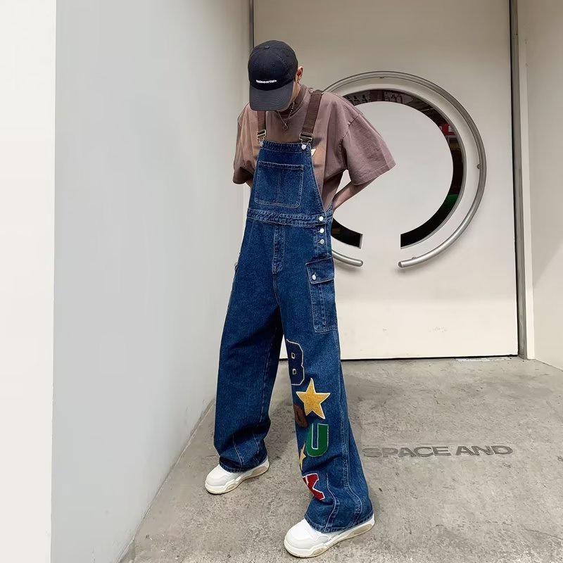 Áo Liền Quần Denim Dáng Rộng Phong Cách Hip Hop Đường Phố Mỹ Cá Tính Cho Nam Nữ