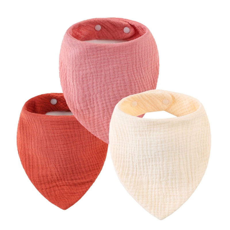 Bộ 3 Yếm Ăn Cotton 3 Lớp Màu Trơn Dành Cho Bé Trai Gái