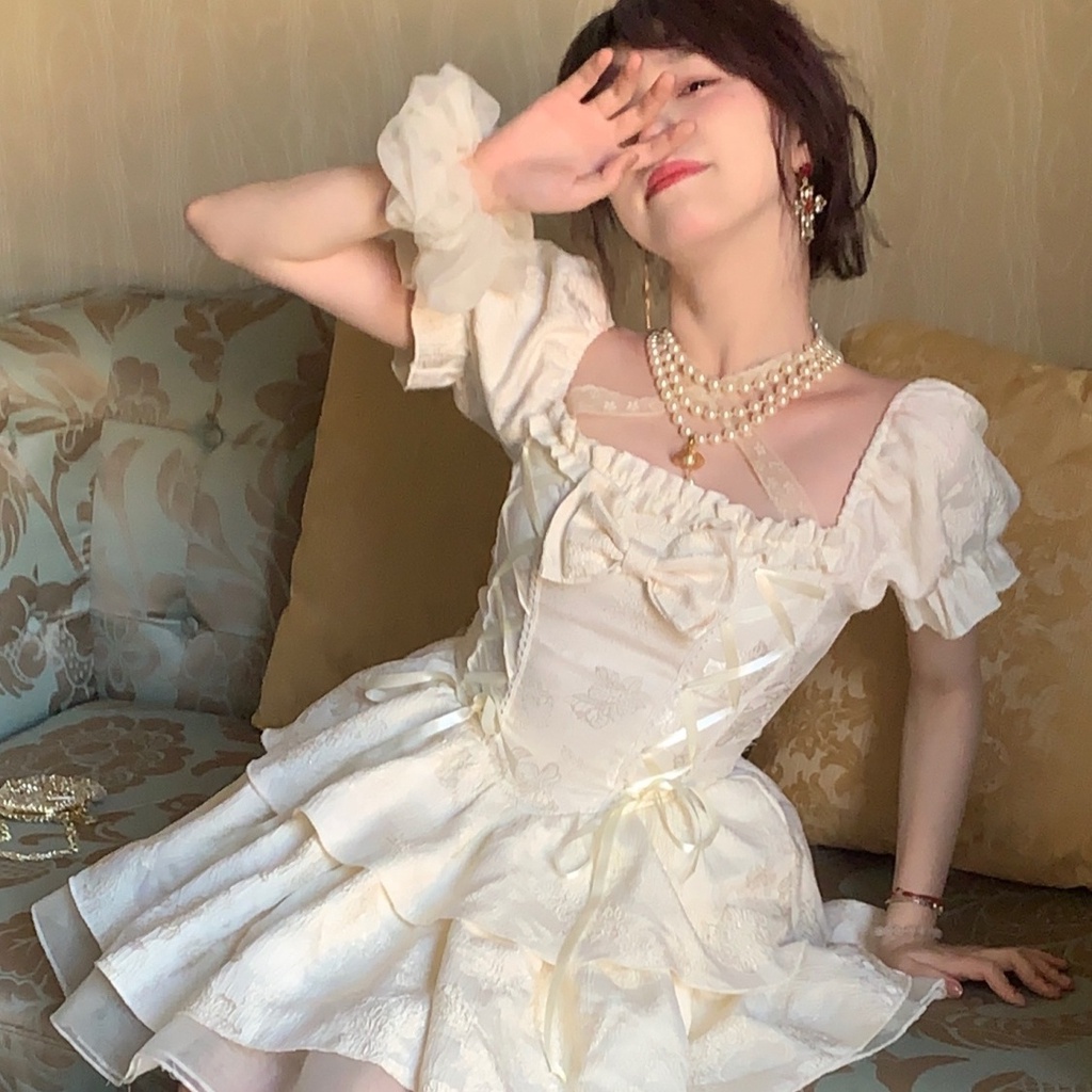 Đầm Công Chúa Mori Thắt Nơ Màu Trắng Phong Cách Hàn Quốc Thanh Lịch Hàng Mới
