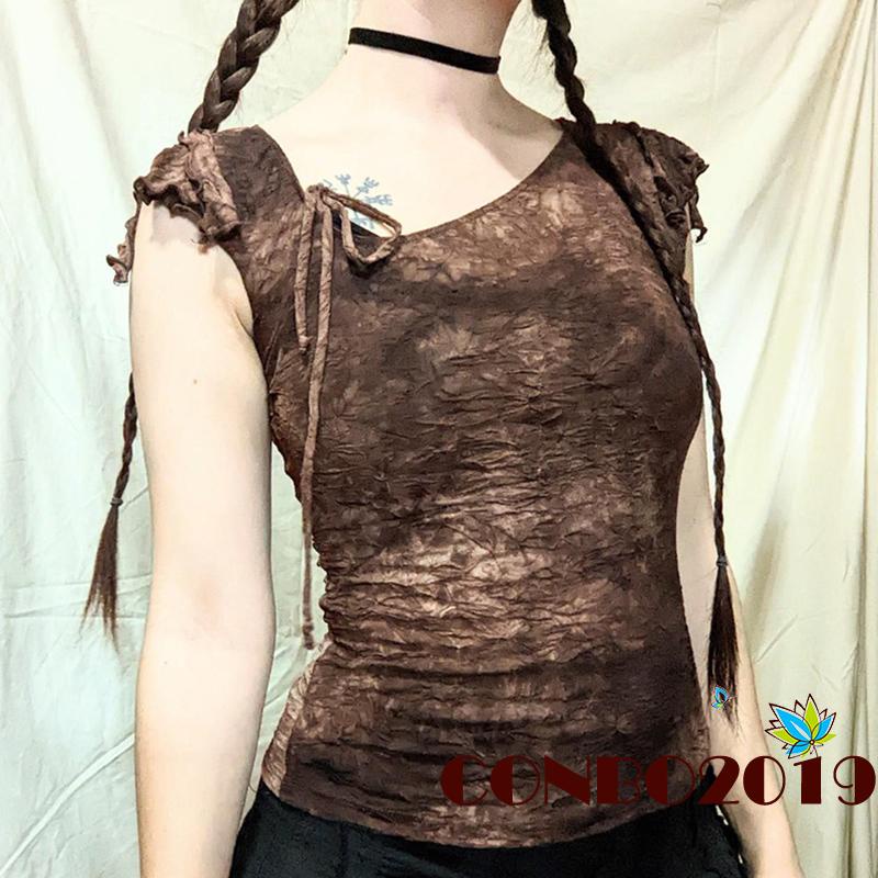 Áo Thun Nữ Ngắn Tay In Màu Loang Và Họa Tiết Thời Trang