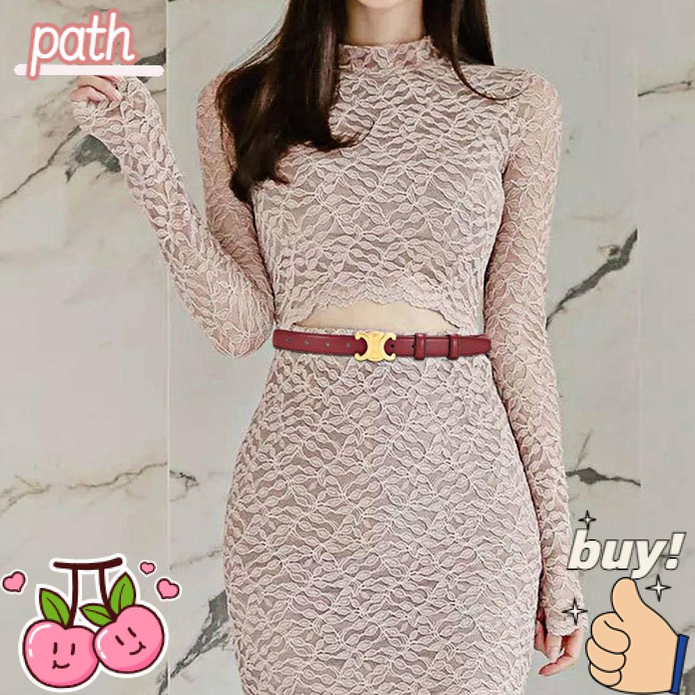 PATH Thắt Lưng Da PU Khóa Kim Loại Tròn Độc Đáo Thời Trang Cho Nữ