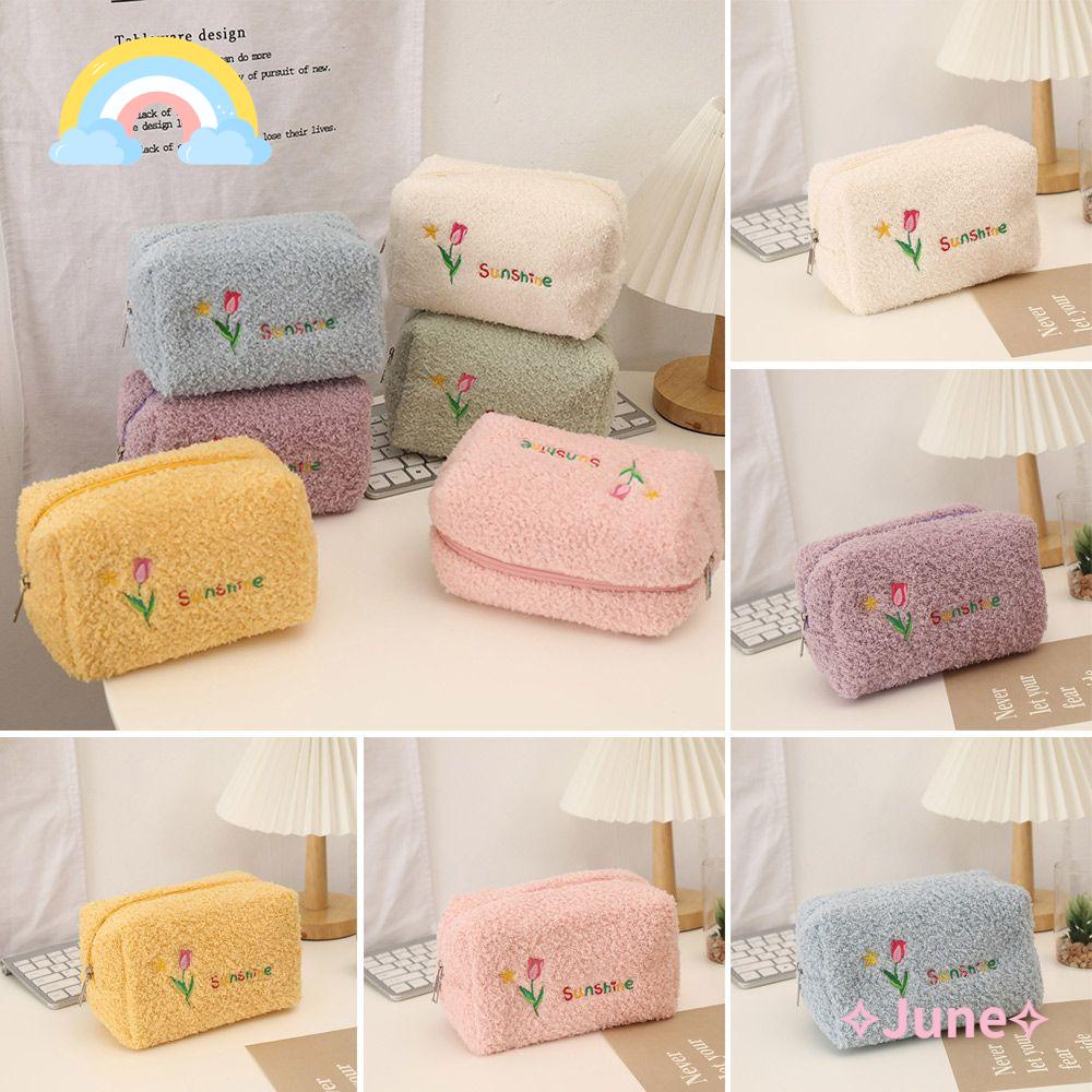 JUNE Túi Đựng Mỹ Phẩm Phối Lông Nhung Mềm Mại Tiện Dụng Mang Đi Du Lịch