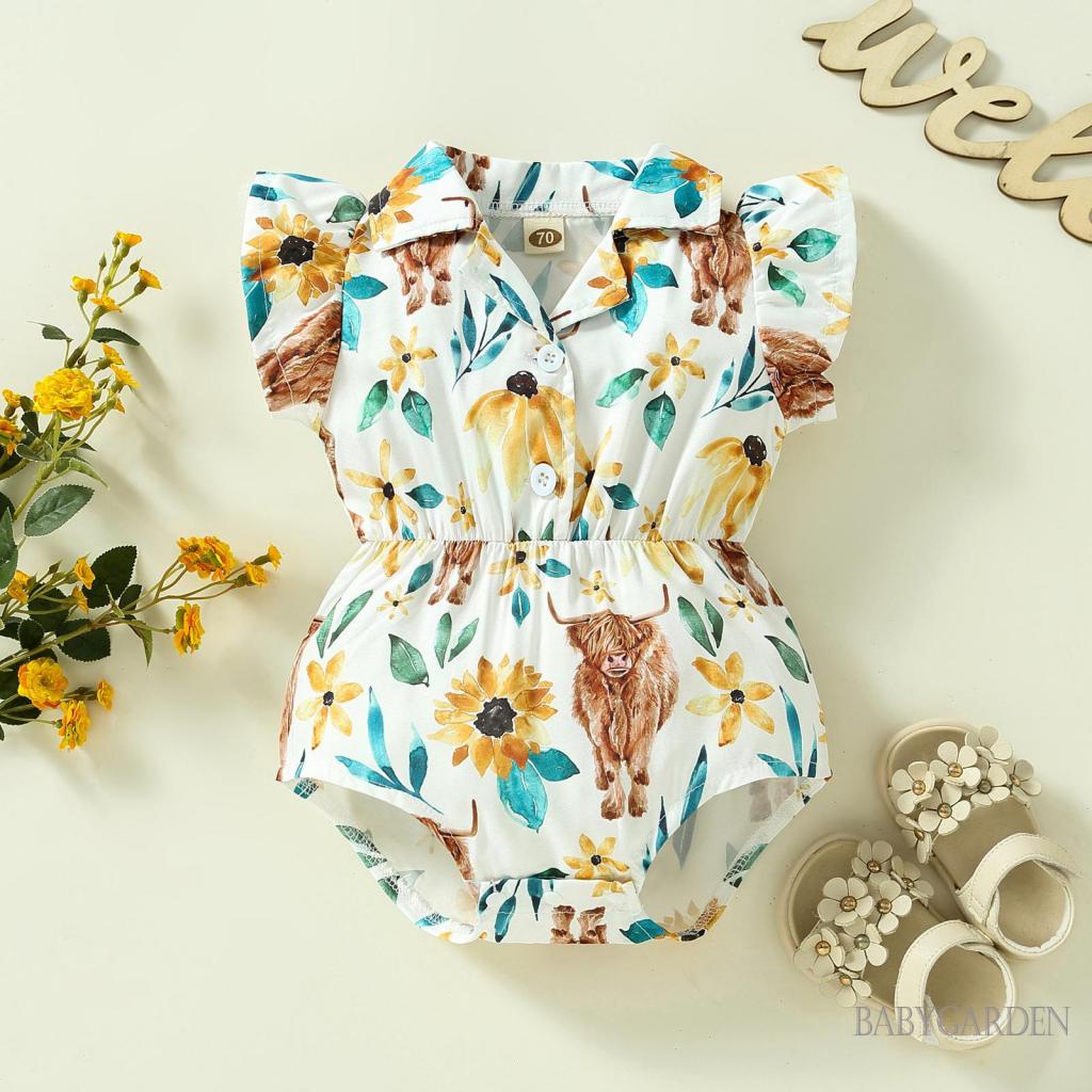 Bộ Áo Liền Quần Tay Cánh Tiên In Họa Tiết Xương Rồng / Bò Sữa Dễ Thương Thời Trang Mùa Hè Cho Bé Gái 0-12 Tháng Tuổi