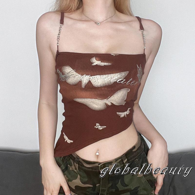 Áo Croptop Hai Dây Không Tay In Họa Tiết Bướm Thời Trang Mùa Hè Dành Cho Nữ