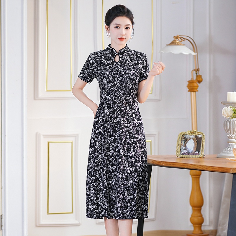 Đầm Sườn Xám Tay Ngắn Dáng Ôm Thời Trang Mùa Hè Cho Phụ Nữ Trung Niên