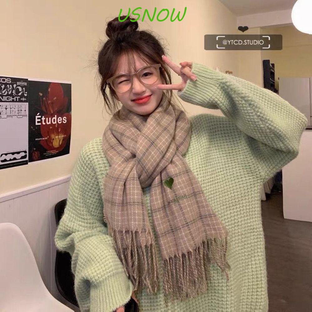 USNOW Khăn Choàng Cổ Kẻ Sọc Caro Mềm Mại Dày Dặn Giữ Ấm Cho Nữ
