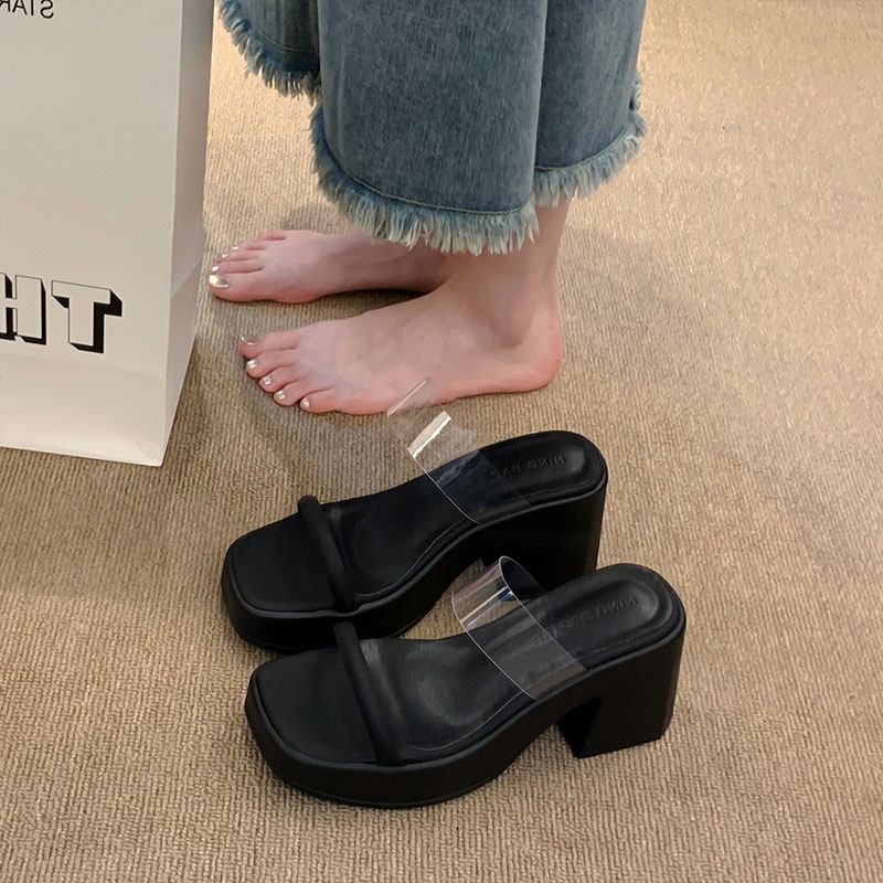 Dép Cao Gót Đế Dày Quai Trong Suốt Thời Trang Dành Cho Nữ