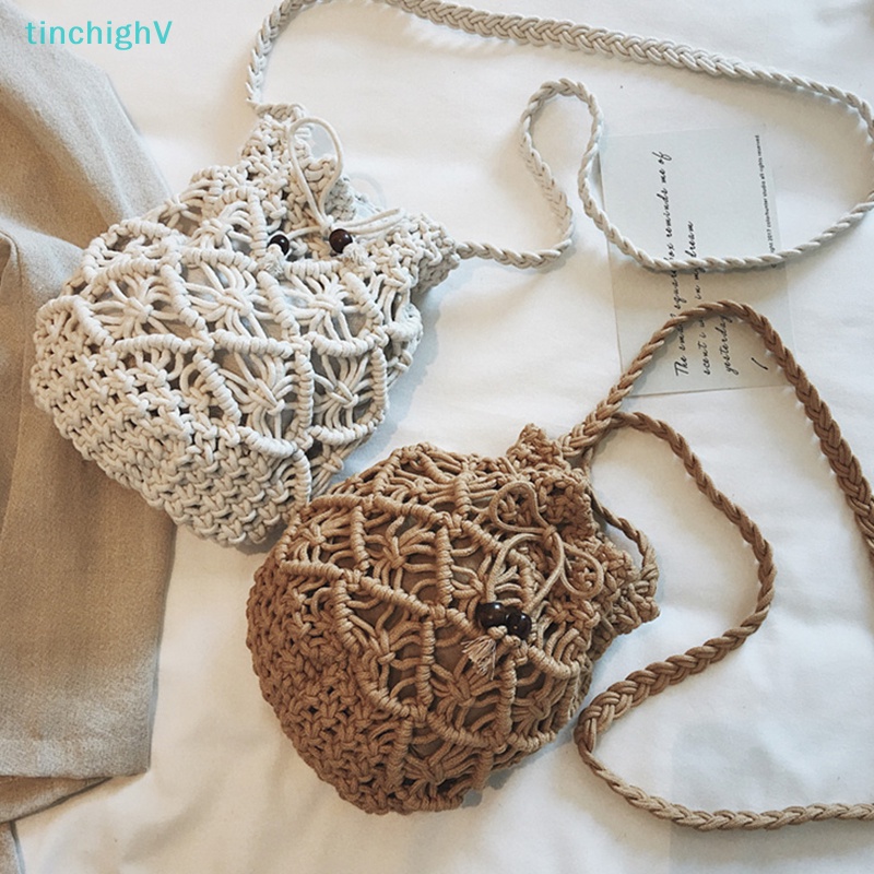 Túi Xách Cotton Đan Tay Màu Trơn Thời Trang Dành Cho Nữ