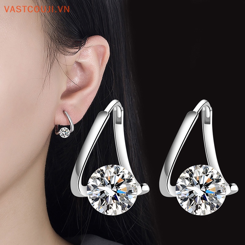 1 Cặp Bông Tai Đính Đá Zircon Đơn Giản Phong Cách Hàn Quốc Tinh Tế Cho Nữ