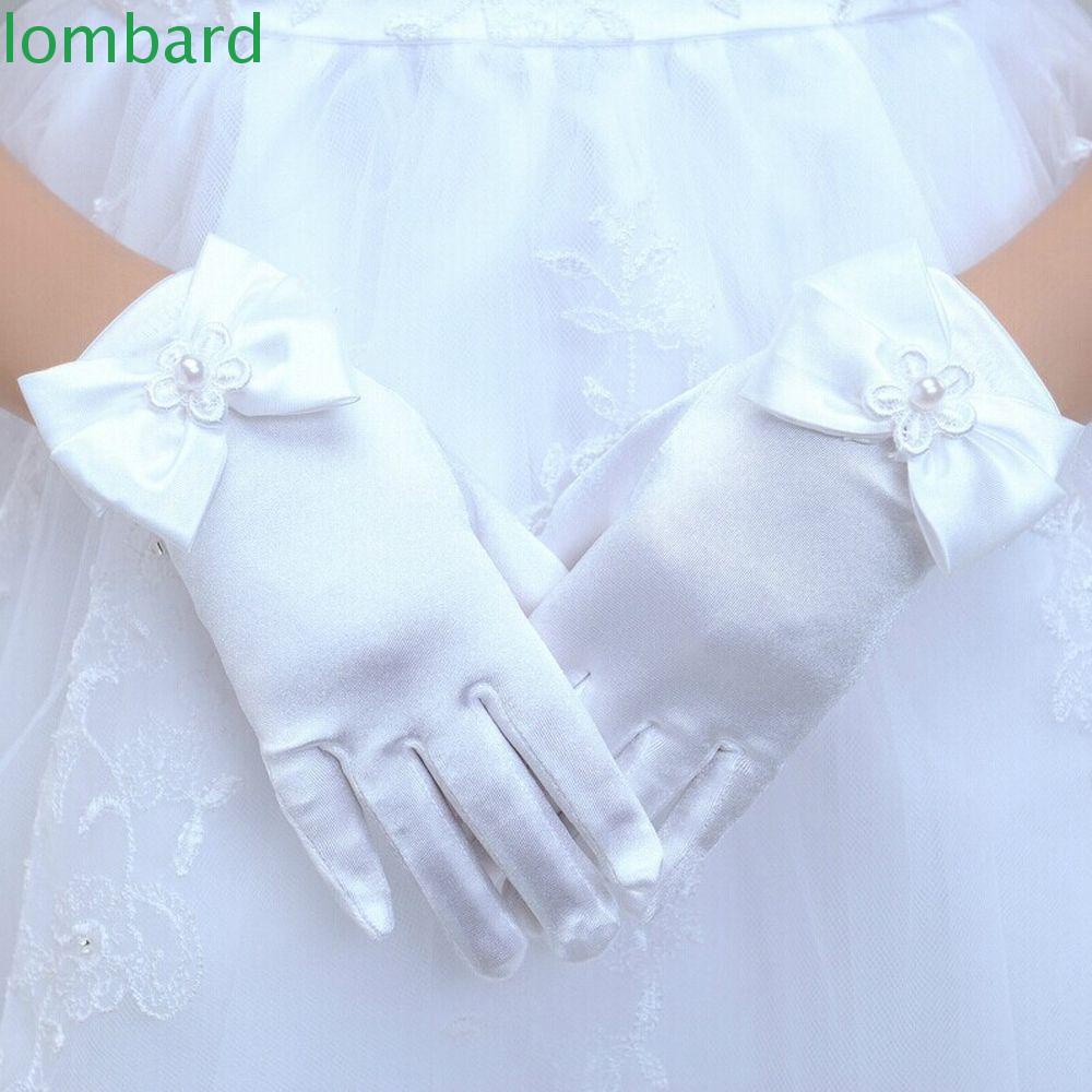 LOMBARD 1 Đôi Găng Tay Vải Lụa Satin Mềm Mại Đính Nơ Thời Trang Cho Cô Dâu