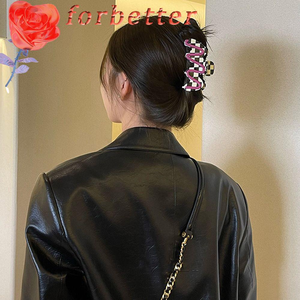 FORBETTER Kẹp Tóc Càng Cua Cỡ Lớn Họa Tiết Kẻ Sọc Hình Học Dễ Thương Cho Bạn Gái