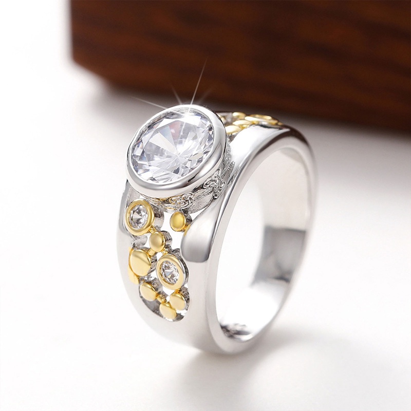 Ygt Nhẫn Đính Đá Zircon Hai Tông Màu Phong Cách Vintage Sang Trọng Cho Cặp Đôi