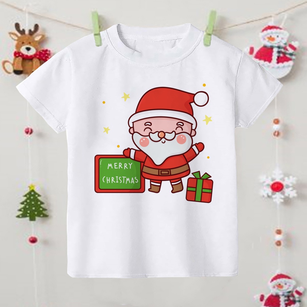 Áo Thun Tay Ngắn In Họa Tiết Ông Già Noel Thời Trang Cho Bé Trai Và Gái