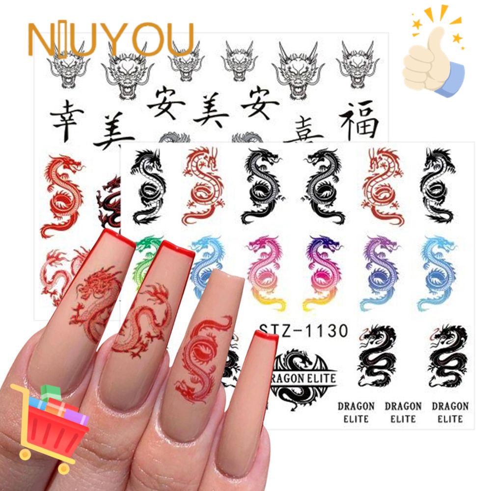 NIUYOU Set 1 / 4 Hình Dán Móng Tay Hình Rắn Đen Đỏ