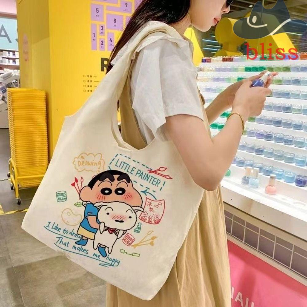 BLISS Túi Xách Canvas Cỡ Lớn In Họa Tiết Dâu Tây / Gấu Hoạt Hình Thời Trang Cho Nữ