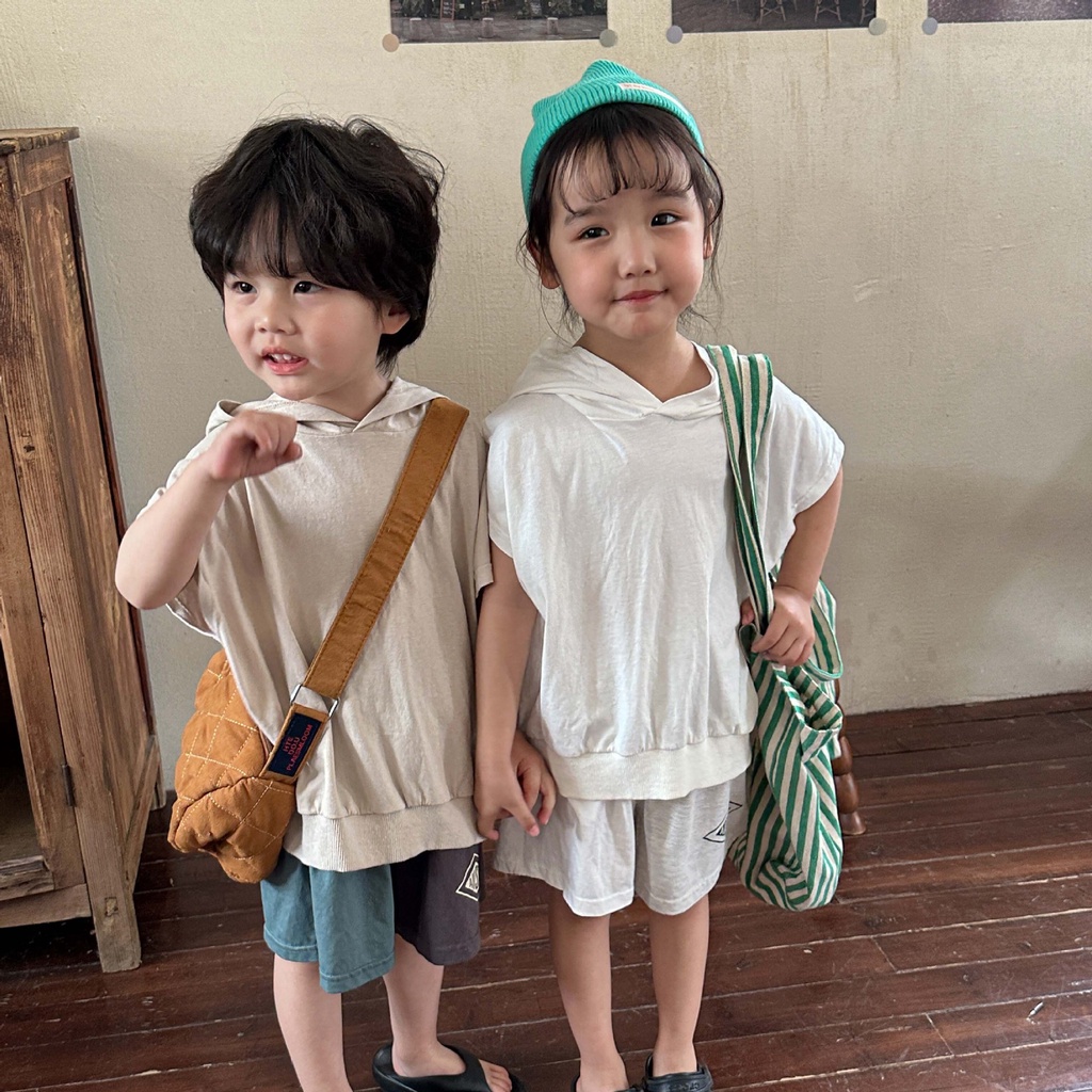 Bộ Đồ Thể Thao Có Mũ Trùm Dáng Rộng Phong Cách Mới Mùa Hè Cho Bé Trai Và Bé Gái