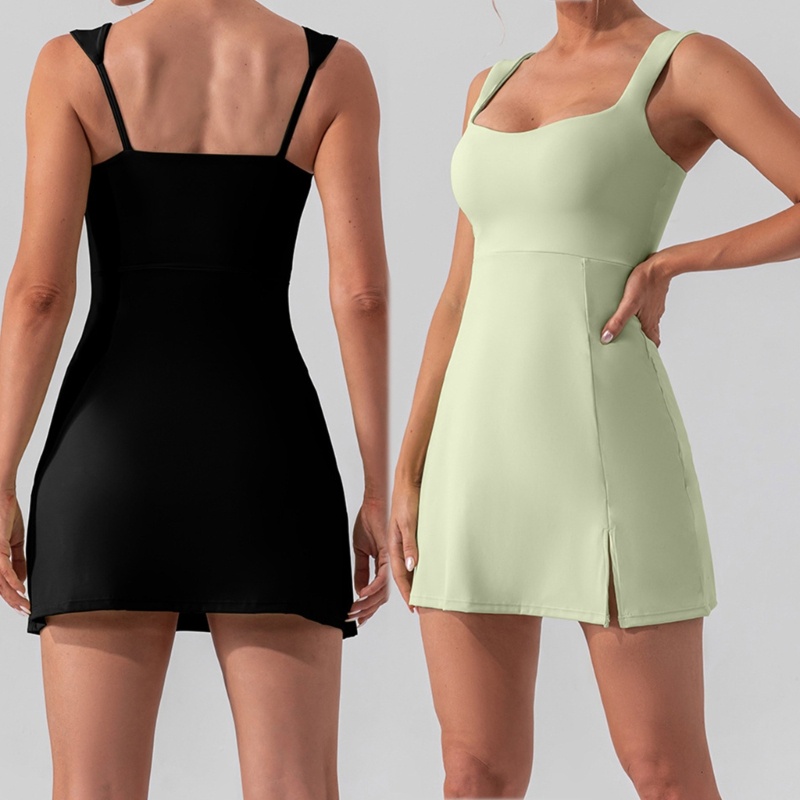 Đầm Ngắn Hai Dây Cổ Vuông Hở Lưng Màu Sắc Trơn Thời Trang Mùa Hè Quyến Rũ Cho Nữ