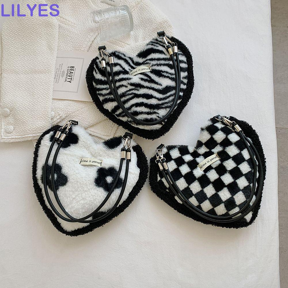 LILYES Túi Xách Đeo Dưới Cánh Tay Cỡ Lớn Hình Trái Tim Phối Lông Thanh Lịch