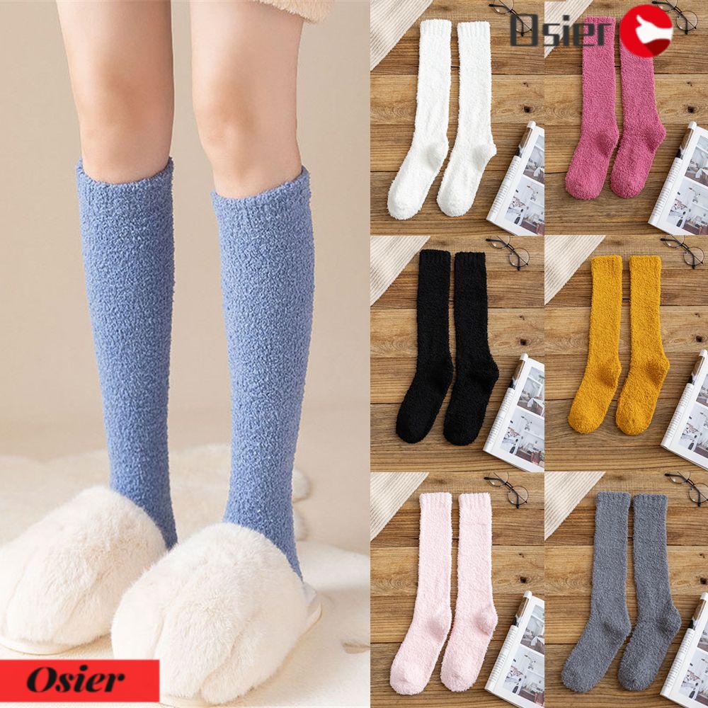 OSIER1 Vớ Nhung San Hô Dày Mềm Mại Màu Trơn Thời Trang Mùa Đông Ấm Áp