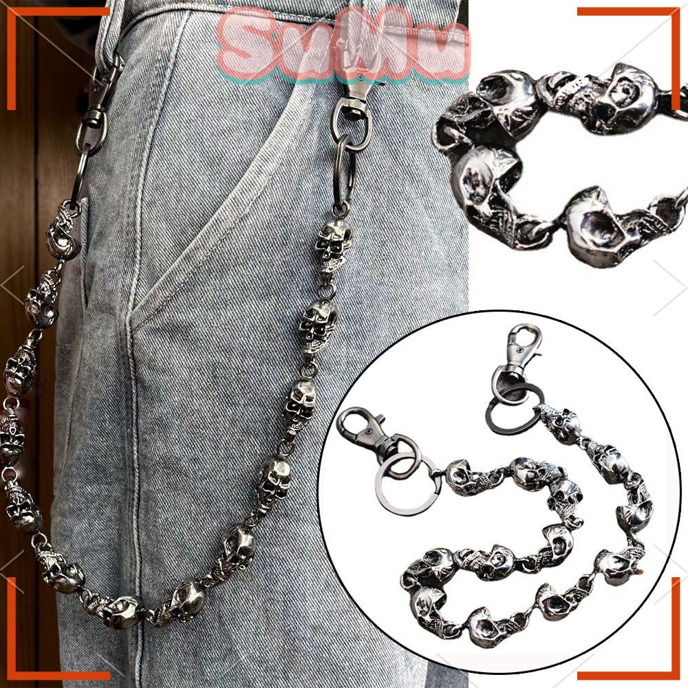 SUMU Thắt Lưng Quần Jean Điều Chỉnh Được Hình Đầu Lâu Phong Cách Punk Cá Tính