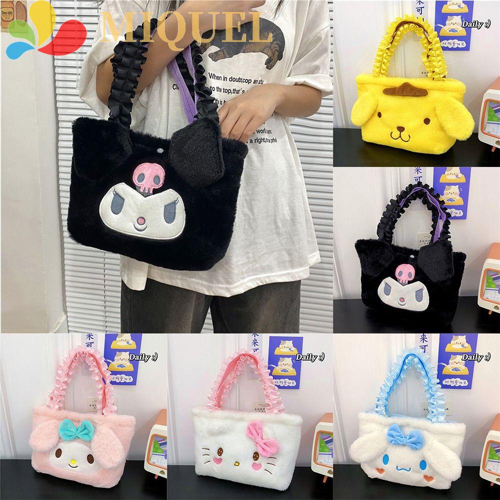 MIQUEL Túi Xách Đeo Vai Vải Lông Hình Mèo Cinnamoroll KT Phối Ren Và Dây Đeo Cho Nữ