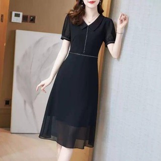 Phụ Nữ Nhẹ Phong Cách Trưởng Thành Đầm Nữ Cổ Búp Bê Màu Đen Váy Voan Nữ Mùa Hè Phong Cách Mới Sang Trọng Ôm Hơn Nhìn Hàn Quốc Đầm Đi Làm Đầm Bữa Tối Size Lớn 45KG-78KG