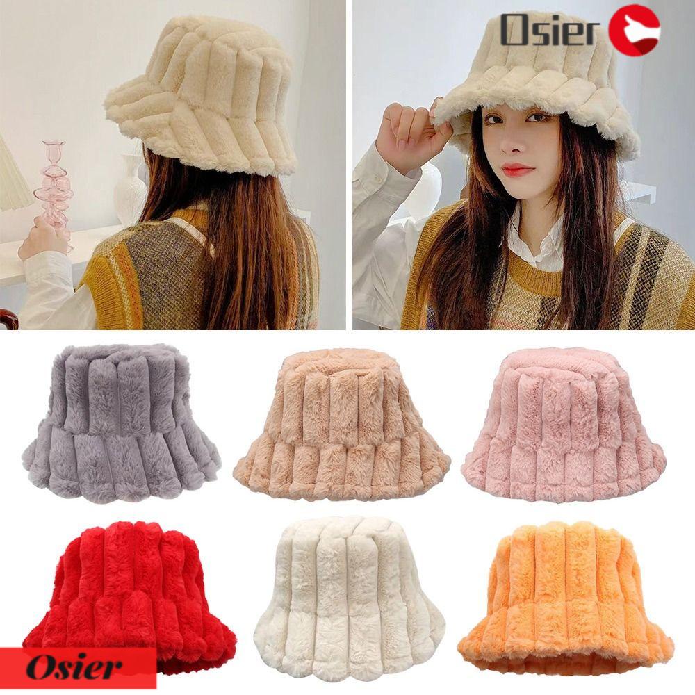 OSIER1 Nón Bucket Chất Liệu Giả Lông Thú Mềm Mại Cho Phái Nữ