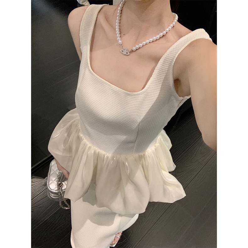 Set áo bí chân váy midi trắng 💖 KÈM ẢNH THẬT