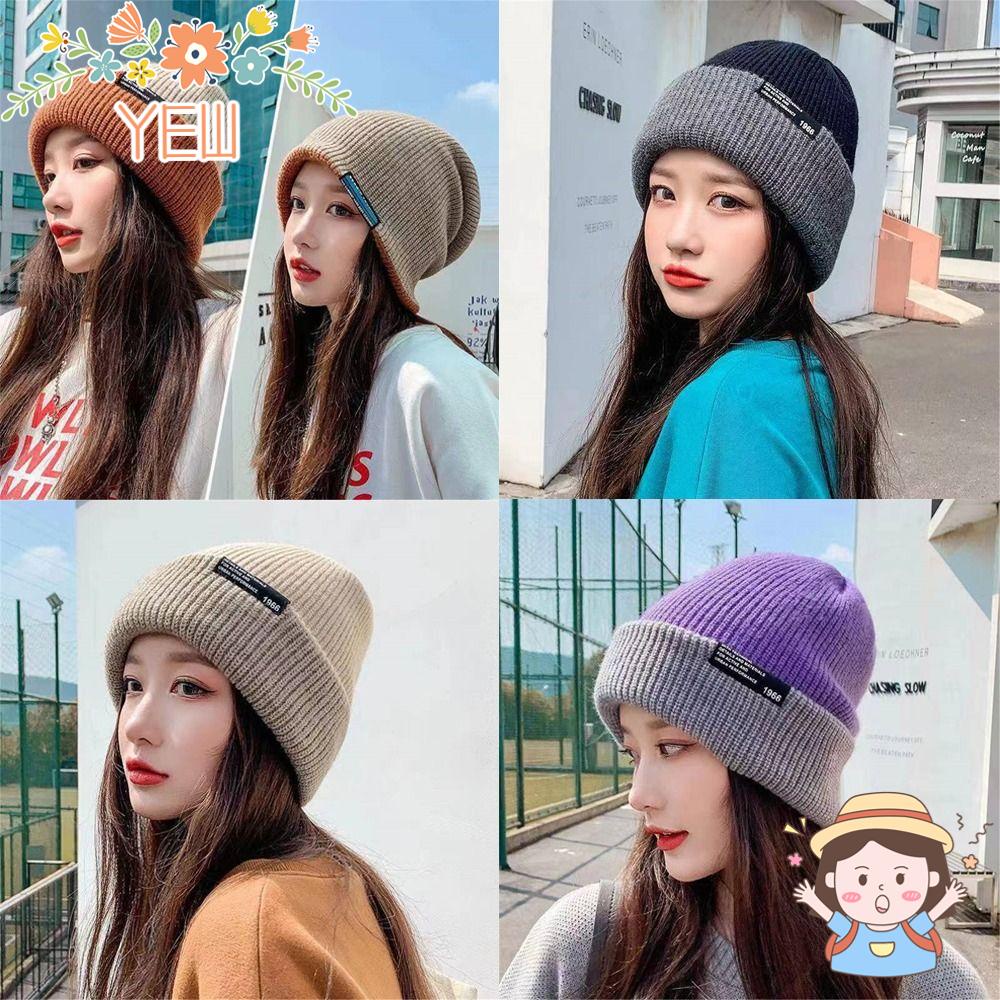 YEW Mũ Dệt Kim Dày Dặn Ấm Áp Màu Sắc Tương Phản Thời Trang