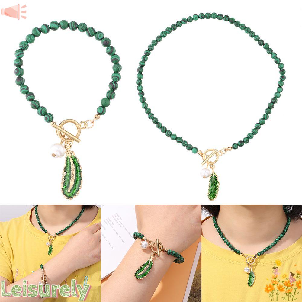 LEILY Vòng cổ Mặt Đá Xanh Lá Phong Cách Retro Thời Trang