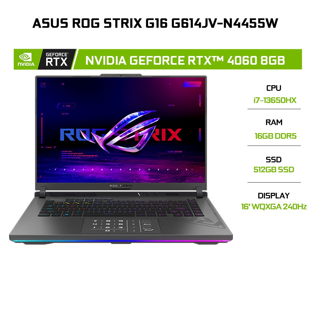 Laptop ASUS ROG Strix G16 G614JV-N4455W i7-13650HX|16GB|512GB|RTX™ 4060 8GB|16'