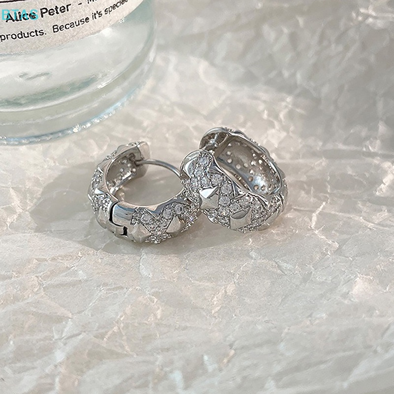 1 Đôi Bông Tai Tròn Đính Đá Zircon Lấp Lánh Thời Trang Cho Nữ