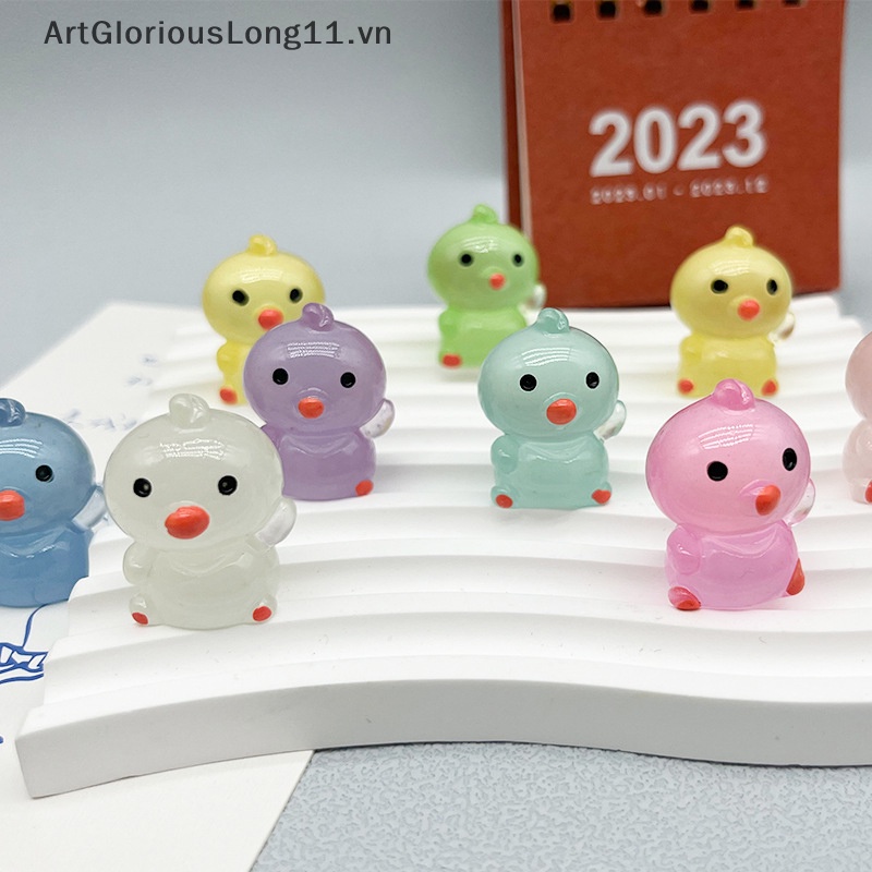 Set 2 Tượng Gà Con Dạ Quang Mini Bằng Nhựa Resin Trang Trí Tiểu Cảnh / Xe Hơi