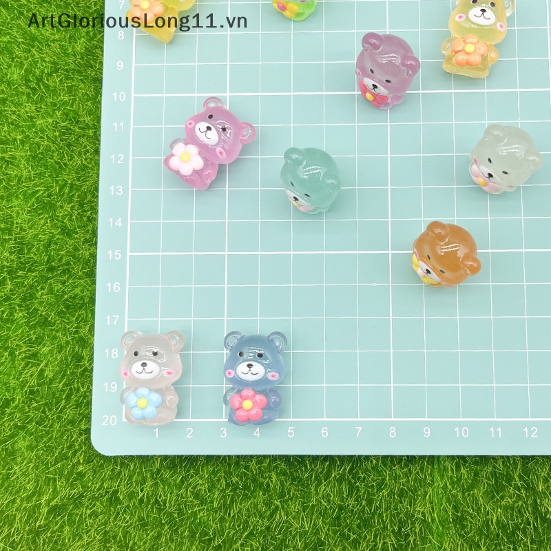 Set 2 Mô Hình Gấu Và Hoa Dạ Quang Mini Bằng Nhựa Resin Trang Trí Bảng Điều Khiển Xe Hơi / Nhà Cửa / Làm Quà Tặng