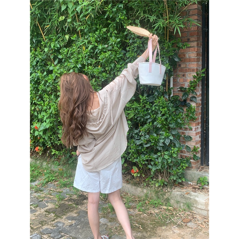 SUXI Áo Sơ Mi Chống Nắng Tay Dài Có Mũ Trùm Kiểu Hàn Quốc Dễ Phối Đồ