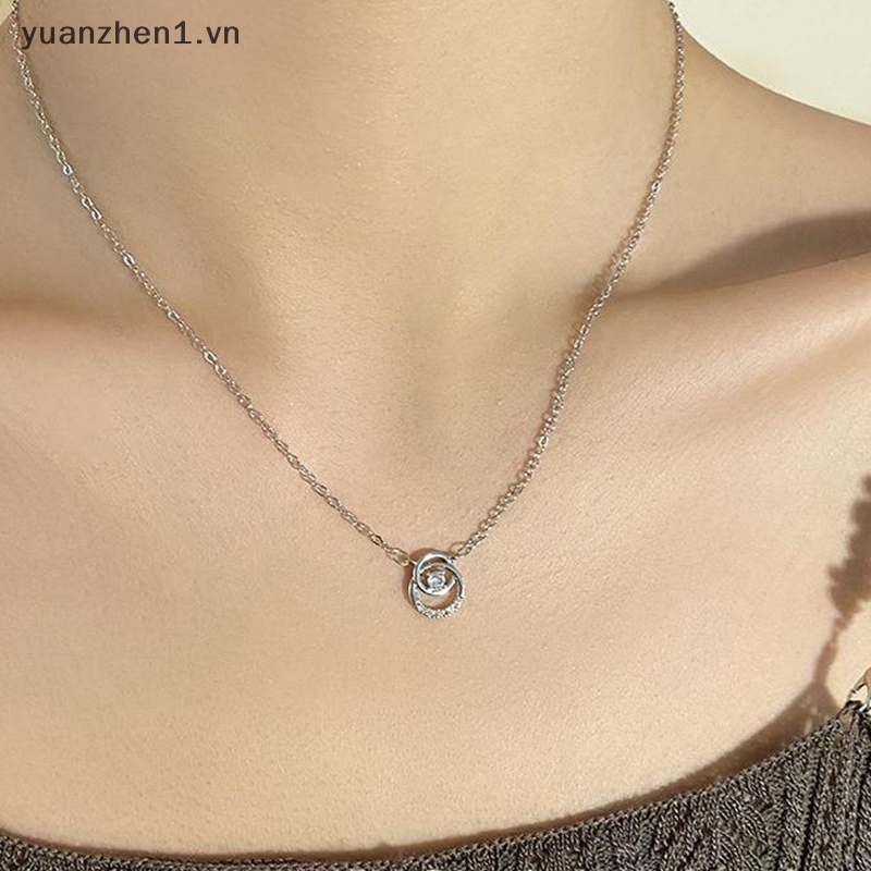 Vòng cổ Bạc Mặt Tròn Đính Đá Zircon Đơn Giản Thời Trang Cho Nữ