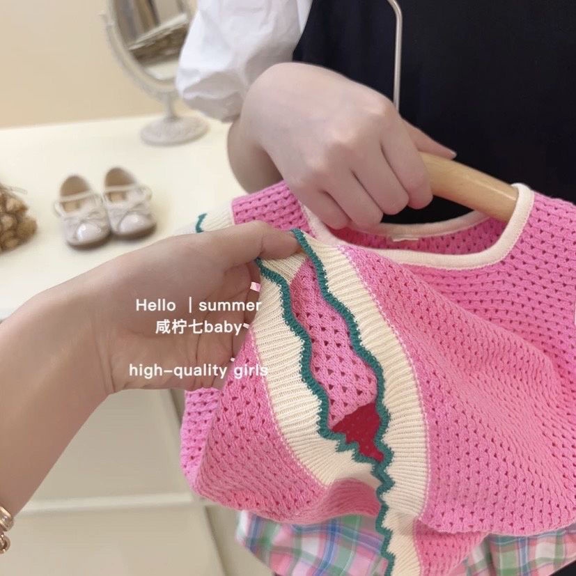 Bộ Áo Dệt Kim Sát Nách + Quần Sooc In Họa Tiết Hoa Thời Trang Mùa Hè 2023 Cho Bé Gái